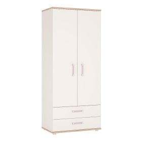 4Kids 2 Door 2 Drawer Wardrobe - Light Oak and white High Gloss (lilac handles)