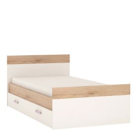 4Kids Single Bed with under Drawer - Light Oak and white High Gloss (lilac handles)