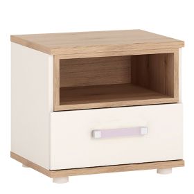 4Kids 1 Drawer bedside Cabinet - Light Oak and white High Gloss (lilac handles)