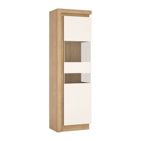 Lyon Tall narrow display cabinet (RHD) (including LED lighting) - Riviera Oak/White high gloss