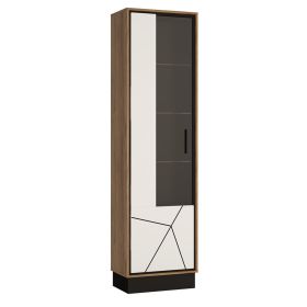 Brolo Tall glazed display cabinet (LH) - White, Black, and dark wood