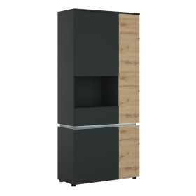 Luci Dark Luci 4 door tall display cabinet LH (including LED lighting) in Platinum and Oak - Artisan Oak /Cosmos Grey