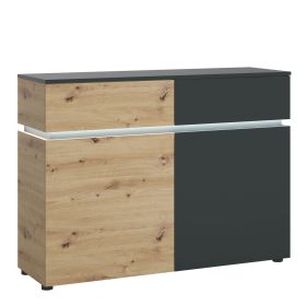 Luci Dark Luci 2 door 2 drawer cabinet (including LED lighting) in Platinum and Oak - Artisan Oak /Cosmos Grey