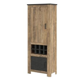 Rapallo 2 door cabinet with wine rack in Chestnut and Matera Grey - Chestnut Brown/Matera Grey