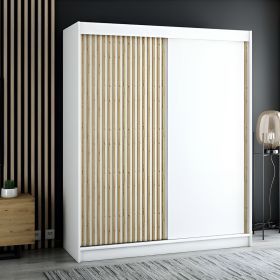 Gloucester 200cm  Sliding Door Wardrobe Strips Design - White