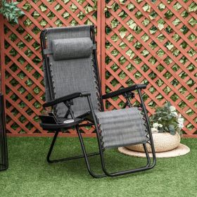 Foldable Zero Gravity Garden Sun Lounger with Cup Holder, Canopy Shade - Grey