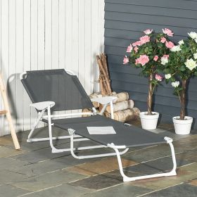 Folding Sun Lounger Garden Reclining Lounge with 4 Level Backrest - Grey