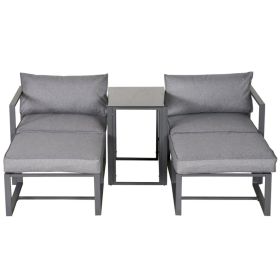 5 Pcs Garden Sun Lounger Set with 2 Footstools End Table and Cushions - Grey