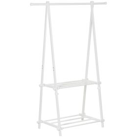 Minimalist Foldable Adjustable Clothes Rack Hanger w/ 2 shelves 107.5L x 45W x 150H cm Hallway Entryway Furniture - White