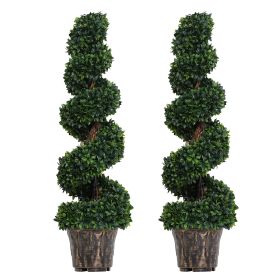 Set of 2 Artificial Boxwood Spiral Topiary Trees Potted Decorative Plant Outdoor and Indoor Décor 120cm