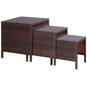 Rattan Tea Table Set Garden Furniture 3 PCs Nest of Tables Patio Outdoor End Side Table Wicker Conservatory