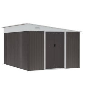 11 x 9 ft Metal Garden Storage Shed Sloped roof Tool House with Double Sliding Doors and 2 Air Vents, Grey