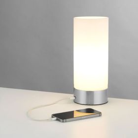 Dakolton Modern Dara Table Light Touch Dimmer and USB Port - Brushed Nickel and Opal Glass Shade