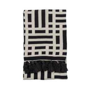 Canberra Knitted Tassel Throw - Black and Cream