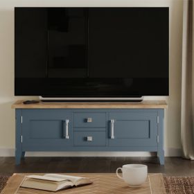 Ransley Oak Parquet Top Widescreen Television Stand with 2 Door and 2 Drawers - Blue