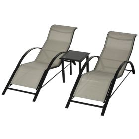 3 Pcs Textilene Fabric Garden Sun Lounge Set with Table - Grey