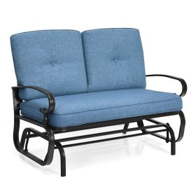 2 Seater Outdoor Glider Bench Swing Glider Loveseat Chair with Comfortable Cushions - Blue