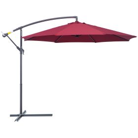 3M Garden Banana Parasol Hanging Cantilever Umbrella with Crank Handle and Cross Base for Outdoor, Sun Shade, Wine Red