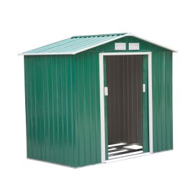 7ft x 4ft Lockable Garden Shed Large Patio Roofed Tool Metal Storage Building Foundation Sheds Box Outdoor Furniture, Green