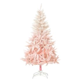 5ft Artificial Christmas Tree Holiday Home Decoration with Metal Stand, Automatic Open, White and Pink