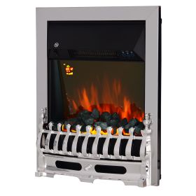Contemporary Electric Fireplace Coal Burning Flame Effect Inset Fire Place Space Heater Glass View LED Lighting with Remote Control