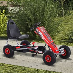 Pedal Go Kart Ride on Car Racing Style w/ Adjustable Seat Handbrake & Clutch in Red