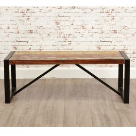 Laura Chic Reclaimed Wood Dining Bench with Steel Frame - Natural Wood