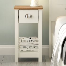 Dawlish Beaufort Oak Bedside Table with Drawer and Open Shelf - Ivory