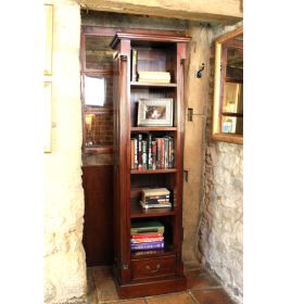 Royston Mahogany 5 Shelf Narrow Bookcase with Storage Drawer