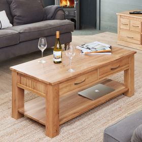 Harriet Contemporary Coffee Table with Four Drawer - Oak