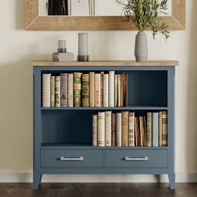 Ransley Oak Parquet Top 2 Drawer Bookcase with Shelf - Blue