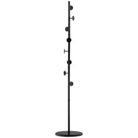 Coat Rack Free Standing Hall Tree with 8 Round Disc Hooks for Clothes with Marble Base - Black