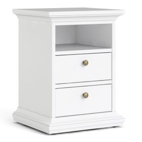 Paris Bedside 2 Drawers in White - White