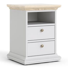 Paris Bedside 2 Drawers in White and Oak - White and Oak 