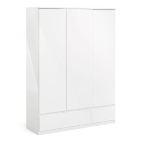 Naia Wardrobe with 3 doors + 2 drawers in White High Gloss - White High Gloss