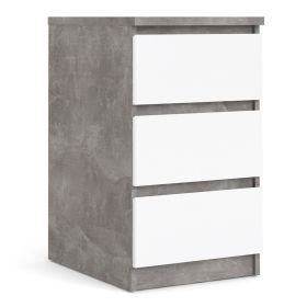 Naia Bedside - 3 Drawers in Concrete and White High Gloss - Grey and White High Gloss