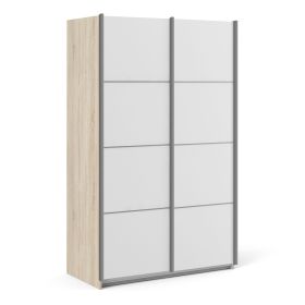 Verona Sliding Wardrobe 120cm in Oak with White Doors with 2 Shelves - Oak and White