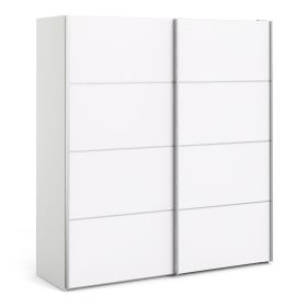 Verona Sliding Wardrobe 180cm in White with White Doors with 5 Shelves - White