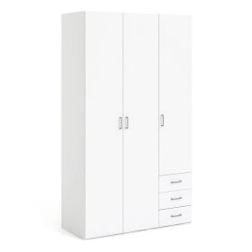 Space Wardrobe - 3 Doors 3 Drawers in White - White