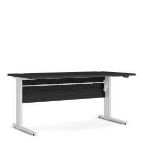 Prima Desk 150 cm in Black woodgrain with Height adjustable legs with electric control in White - Black woodgrain/Matt White