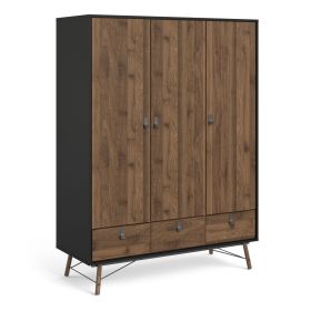 Ry Wardrobe 3 doors + 3 drawers in Matt Black Walnut - Matt Black Walnut