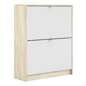 Shoe cabinet  w. 2 tilting doors and 2 layers - Oak structure White