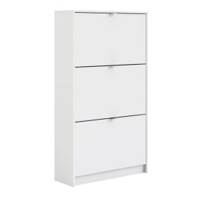 Shoe cabinet  w. 3 tilting doors and 2 layers - White