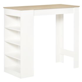 Bar Table Coffee Table Kitchen Dining Table with 4-Tier Storage Shelf for Kitchen, Dining Room, Living Room, Natural