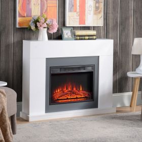 Freestanding 2000W Electric Fireplace with Remote Control, LED Flame Effect - White