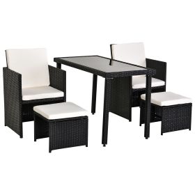 4-Seater Rattan Garden Furniture Space-saving Wicker Weave Sofa Set Conservatory Dining Table Table Chair Footrest Cushioned Black
