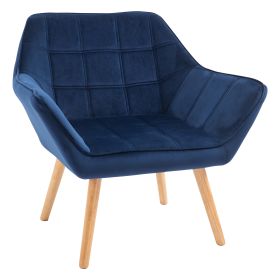 Armchair Accent Chair Wide Arms Slanted Back Padding Iron Frame Wooden Legs Home Bedroom Furniture Seating Blue