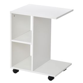 C-Shape End Table Unique Storage Unit w/ 2 Shelves 4 Wheels Freestanding Home Office Furniture Cabinet Square Studio White