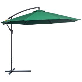 3M Garden Banana Parasol Hanging Cantilever Umbrella with Crank Handle and Cross Base for Outdoor, Sun Shade, Green