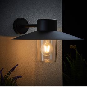 Modern Black Exterior Wall Light with Glass Tubular Shade